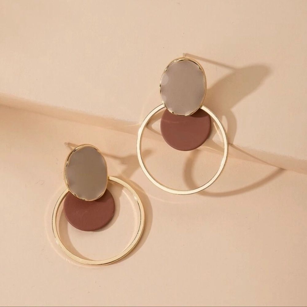 Colorblock Geo Brown and Tan Stud Earrings